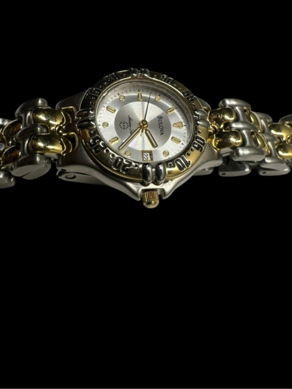 Bulova Marine Star Two Tone Watch Silver Dial Date 100M